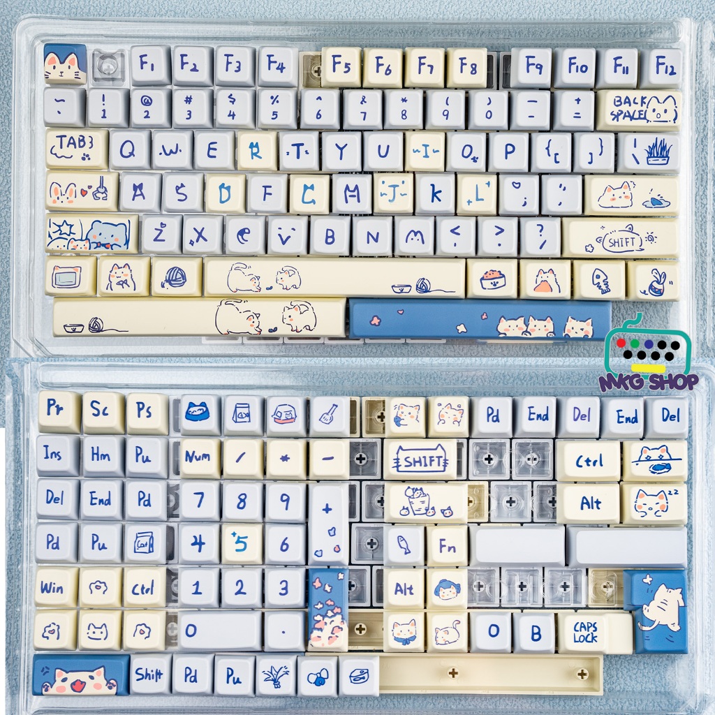 Keycap MDA Blue Cat, nhựa PBT dyesub, 147 nút bàn phím cơ cực đẹp