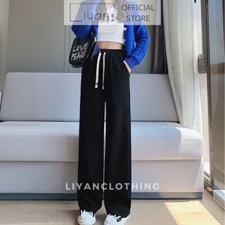 Quần ống rộng nữ lưng cao _quần jogger có dây rút chất nỉ tăm mềm mại