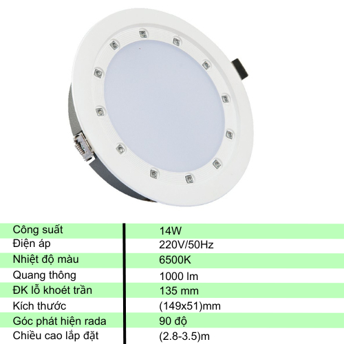 Đèn LED Âm trần Downlight UV 135/14W Model: AT21.UV 135/14W Chính hãng Rạng Đông