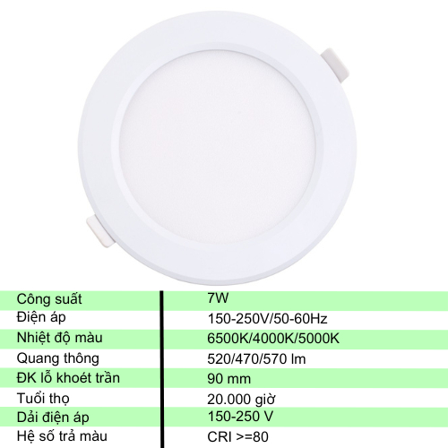 Đèn LED Panel Đổi màu Viền Trắng Siêu mỏng Rạng Đông, đường kính lỗ khoét trần 90mm (Model PT04 ĐM 90/7W)