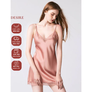 Váy ngủ lụa Đầm ngủ hai dây lụa kèm chip phối ren gợi cảm sexy VN-1746