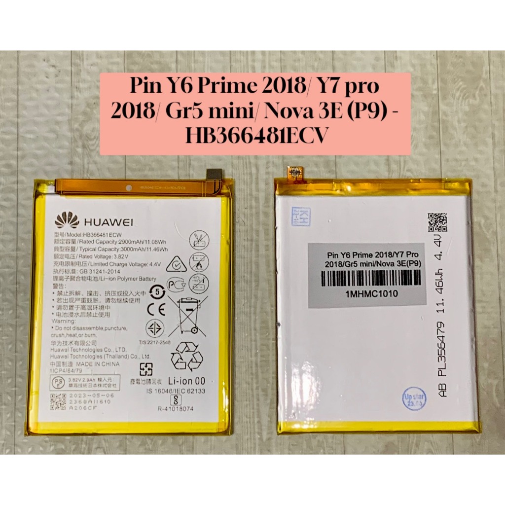Pin HB366481ECW/ Nova 3E/Gr5 mini/Y7 Pro 2018/Y6 Prime 2018 mới