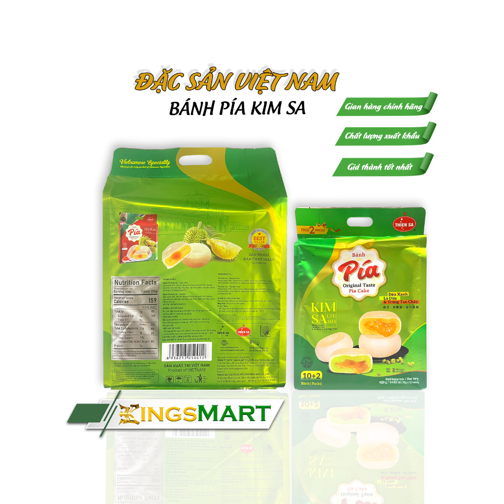Bánh Pía Kim Sa Trứng Tan Chảy Cao Cấp - Thương hiệu Thiên Sa - Túi 420g/12 bánh - Kingsmart