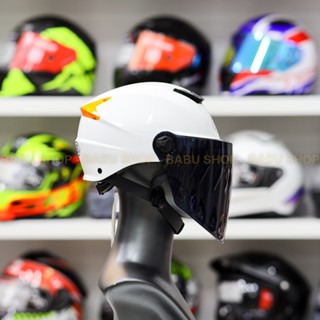 mũ nửa đầu mũ xe máy 1/2 màu trắng  mũ bảo hiểm Đen sáng bóng nhỏ gọn kèm kính cỡ lớn miễn phí