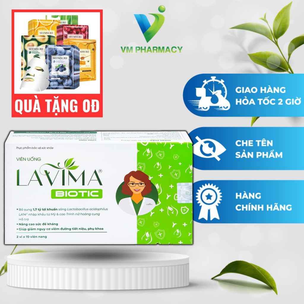 Viên uống phụ khoa, Men vi sinh vùng kín LAVIMA BIOTIC 20 Viên, giảm khí hư, ngứa rát VM PHARMACY