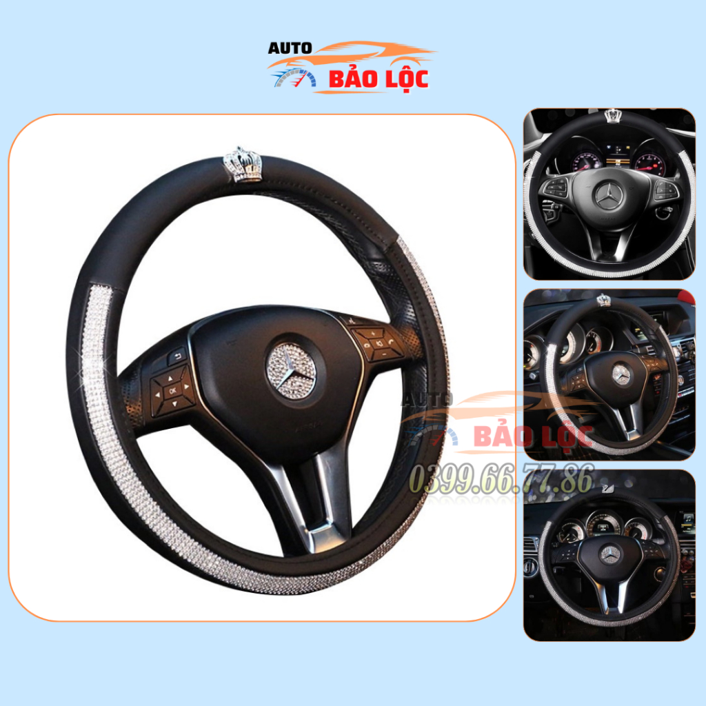 Bọc Vô Lăng CROWN Đính Đá Vương Miện Trang Trí Xe Hơi - Bọc Vô Lăng Cao Cấp - Auto Bảo Lộc
