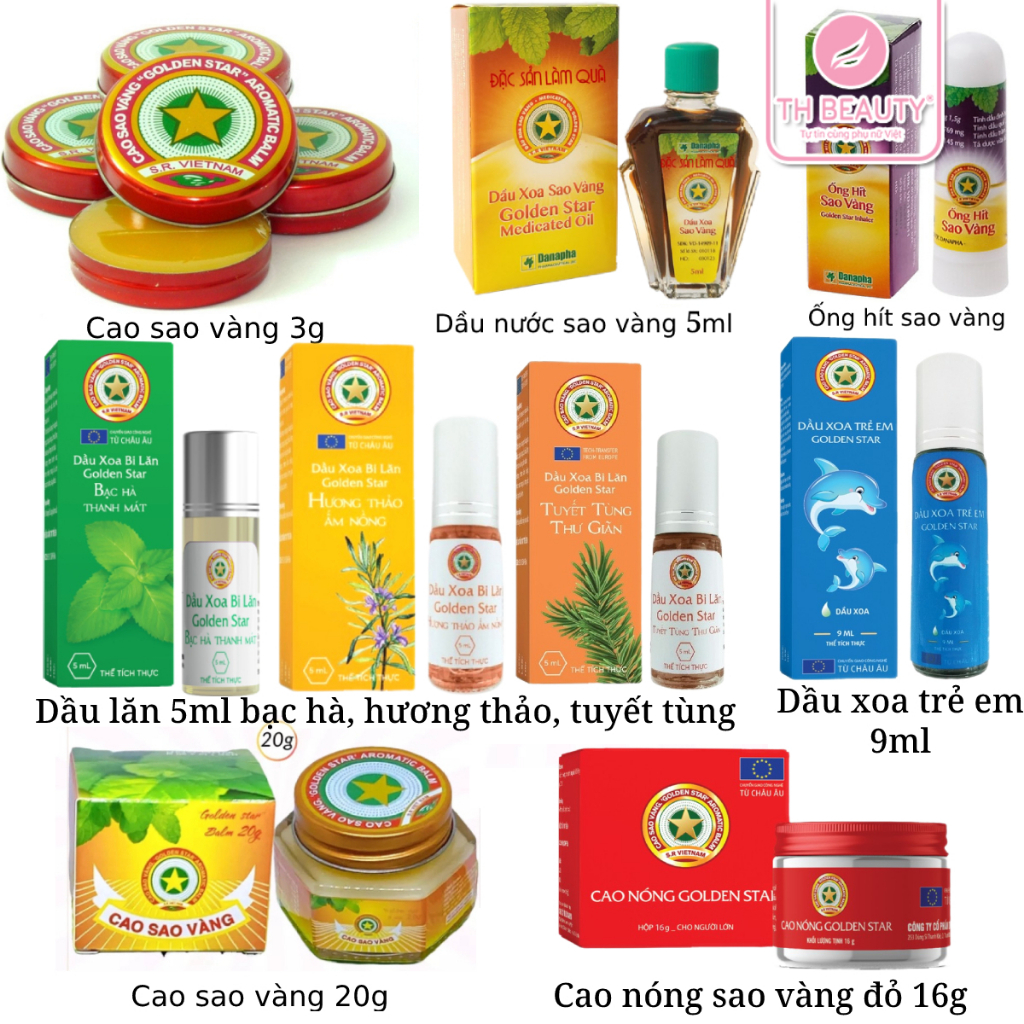 Các sản phẩm Cao Sao Vàng  3g, 20g, Hít mũi cao vàng, Dầu nước sao vàng