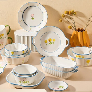 [sẵn] Bộ chén bát hoa tulip vàng / chén sứ hoa tulip hồng dùng ăn cơm, chén sứ ăn mì