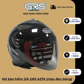 Mũ bảo hiểm 3/4 GRS A27k (màu đen bóng)