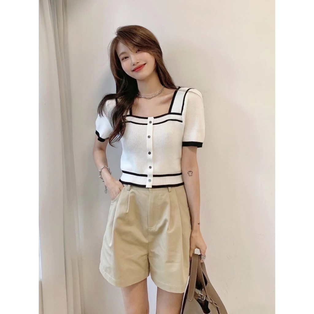 Áo Croptop Nữ, Áo Len Mongtoghi Cổ Nơ Hàng QC Siêu Xinh