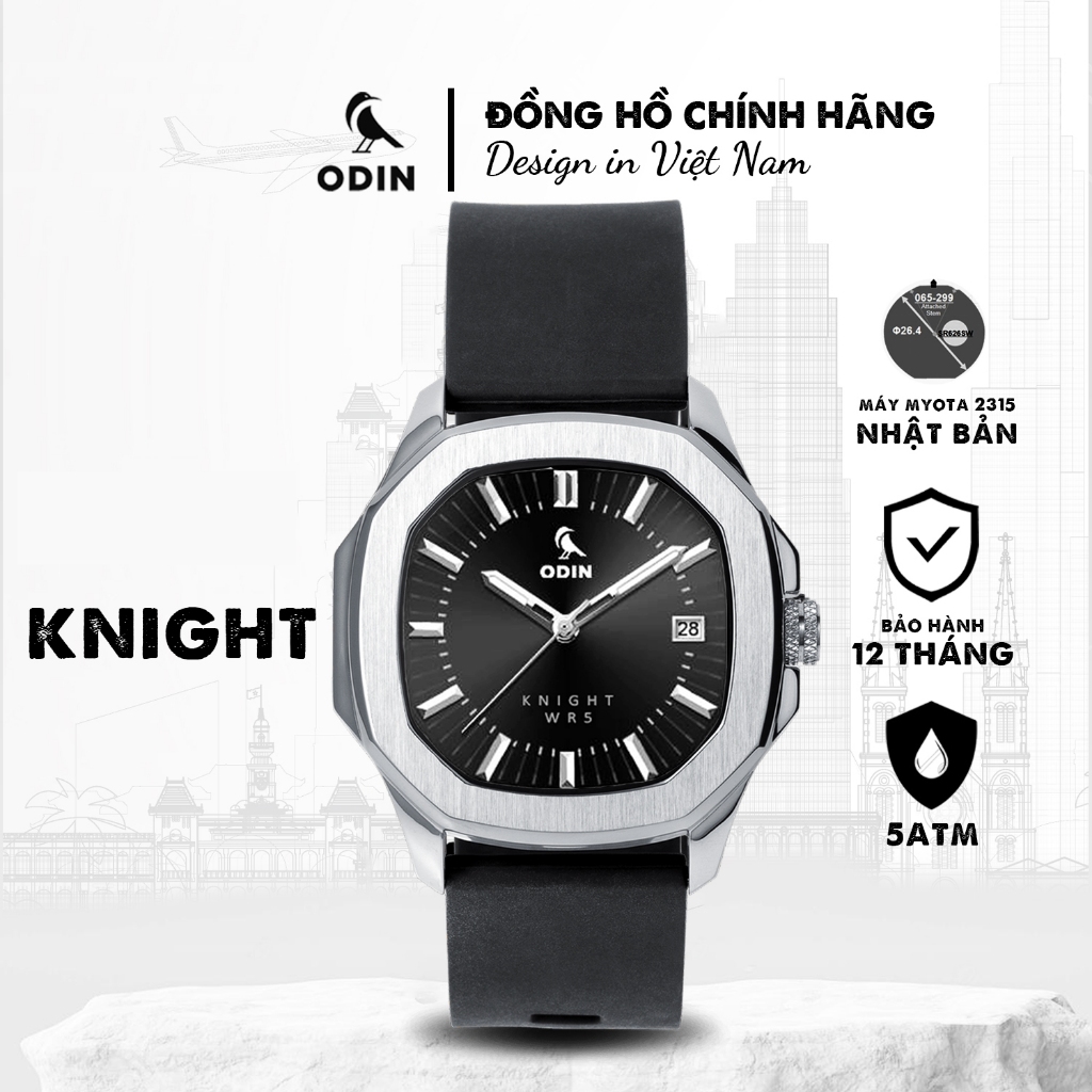 Đồng hồ Nam ODIN Knight Silver chính hãng thiết kế Việt Nam chống nước 5ATM