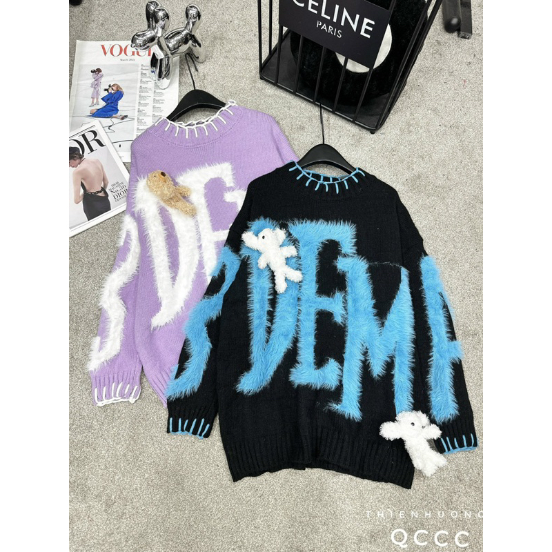 Áo len lông thỏ 13de mazo móc chỉ viền hàng SC