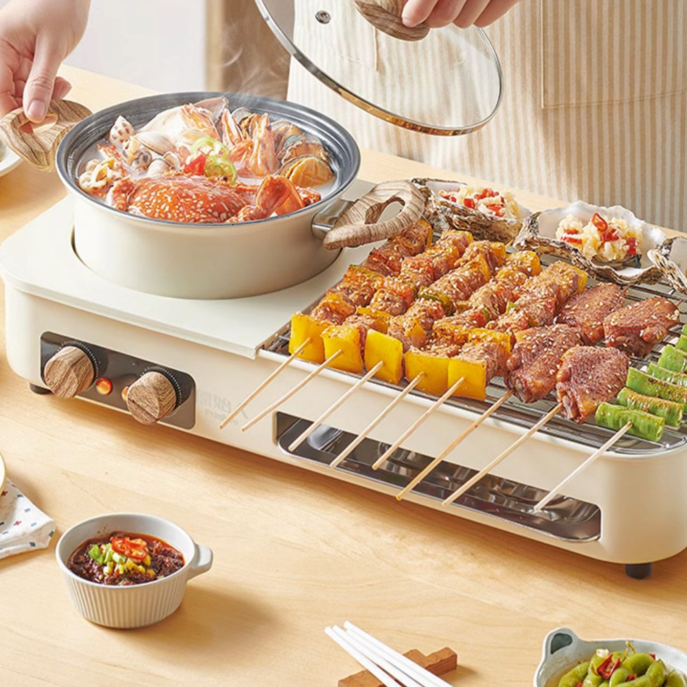 Bộ nồi lẩu nướng cao cấp Primitive chất liệu cao cấp, mặt nồi chống dính, kèm bếp nướng và vỉ nướng