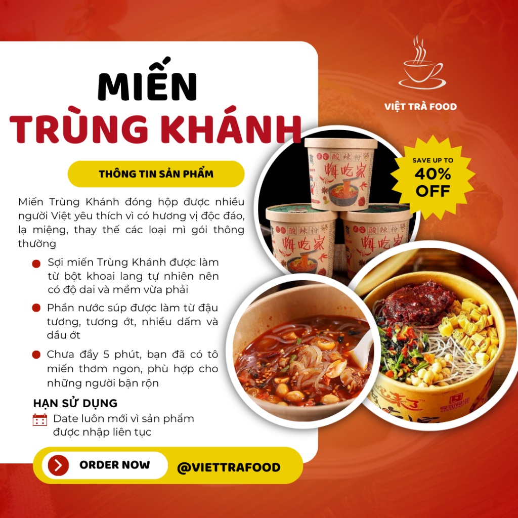 Miến trùng khánh, miến ăn liền, mì trung quốc nội địa, miến cay trùng khánh, đồ ăn vặt, 01 hộp, Việt Trà Food