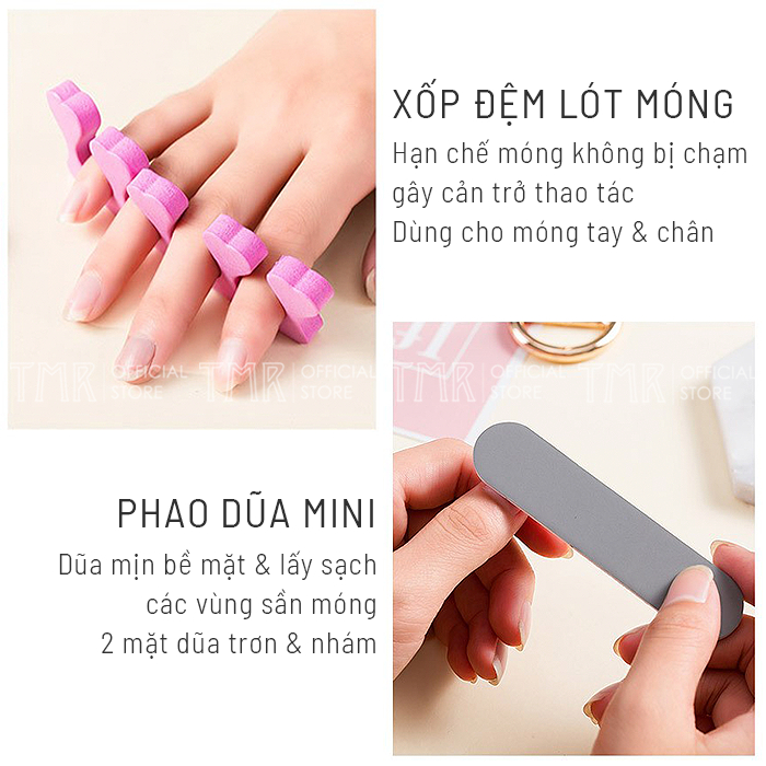 Bộ 5 Cây Cọ Phao Dũa Móng Tay Pink TMR 5 Món Có Kẹp Đệm Giúp Móng Luôn Gọn Gàng Và Sạch Sẽ