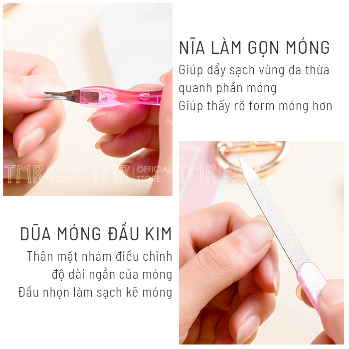 Bộ 5 Cây Cọ Phao Dũa Móng Tay Pink TMR 5 Món Có Kẹp Đệm Giúp Móng Luôn Gọn Gàng Và Sạch Sẽ