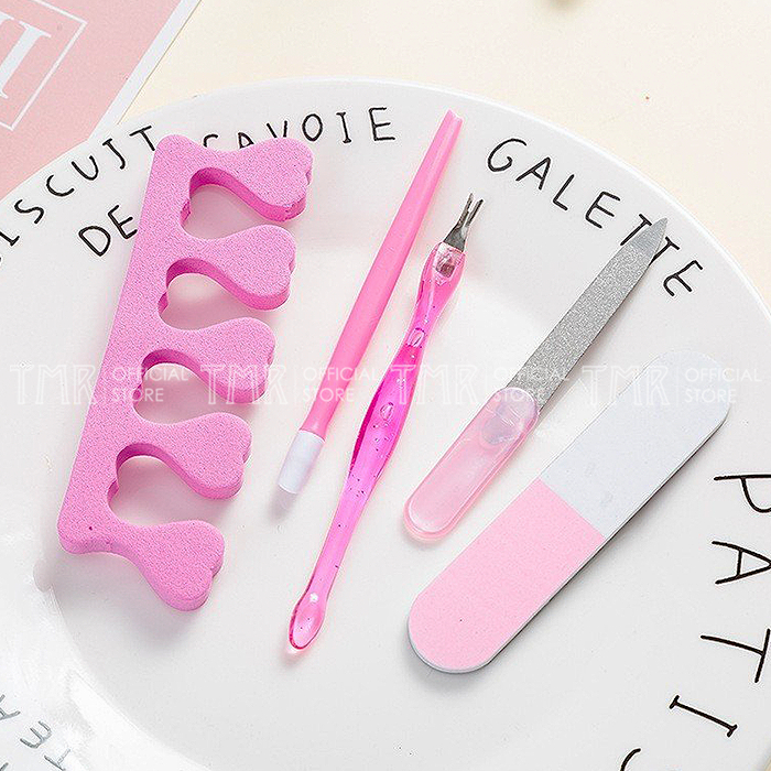 Bộ 5 Cây Cọ Phao Dũa Móng Tay Pink TMR 5 Món Có Kẹp Đệm Giúp Móng Luôn Gọn Gàng Và Sạch Sẽ