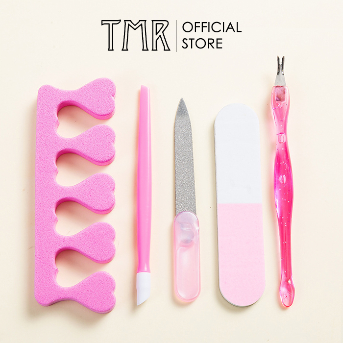 Bộ 5 Cây Cọ Phao Dũa Móng Tay Pink TMR 5 Món Có Kẹp Đệm Giúp Móng Luôn Gọn Gàng Và Sạch Sẽ
