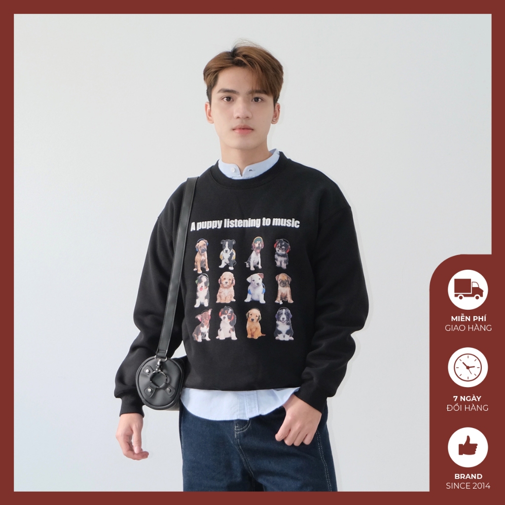 Áo sweater nam nữ in hình cún cưng Độc menswear được ép thêm 1 lớp mùng, form rộng suông, trang phục mặc đồ đôi - AT291