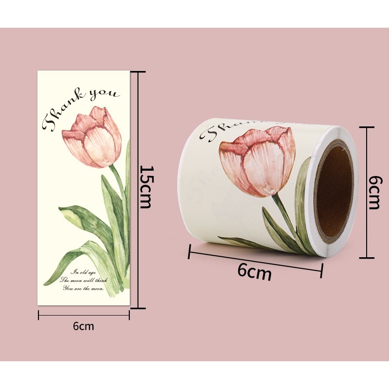 Cuộn Tem cảm ơn, nhãn dán thank you, tem niêm phong thiết kế hoa