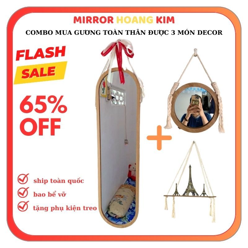 Gương toàn thân treo tường, combo gương oval viền gỗ decor trang trí phòng size 30x110cm guonghoangkim.official