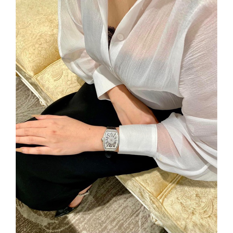 CAO CẤP_Đồng Hồ Nữ Dây Da FRALK Mặt Đá Chống Nước Máy Thụy Sĩ Full Box