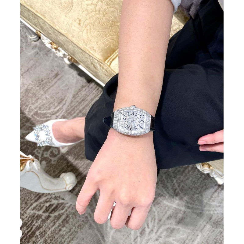 CAO CẤP_Đồng Hồ Nữ Dây Da FRALK Mặt Đá Chống Nước Máy Thụy Sĩ Full Box