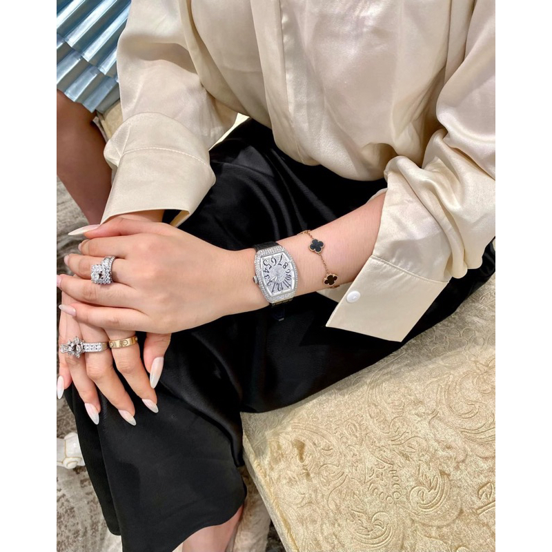 CAO CẤP_Đồng Hồ Nữ Dây Da FRALK Mặt Đá Chống Nước Máy Thụy Sĩ Full Box