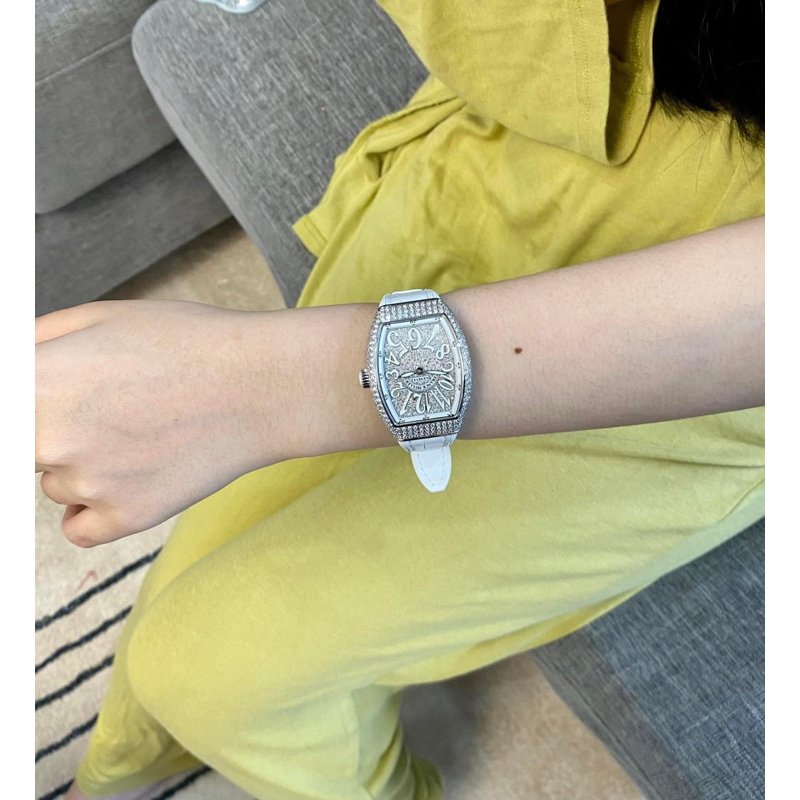 CAO CẤP_Đồng Hồ Nữ Dây Da FRALK Mặt Đá Chống Nước Máy Thụy Sĩ Full Box