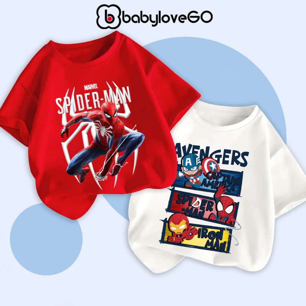 BST Áo MARVEL 2024 Áo thun cotton cho bé BabyloveGO BST áo siêu nhân bé trai phong cách US/UK