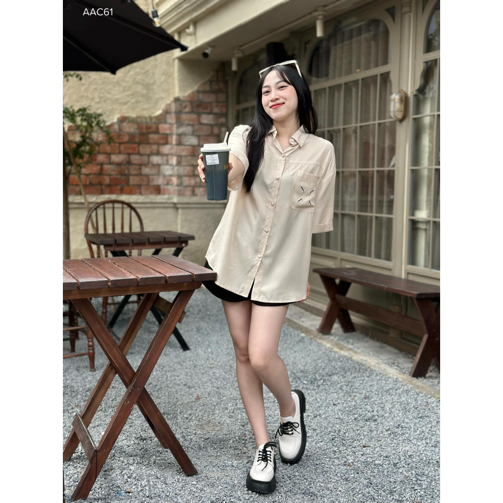 Áo sơmi tay ngắn thêu túi đô công sở CHIBEST  AAC61
