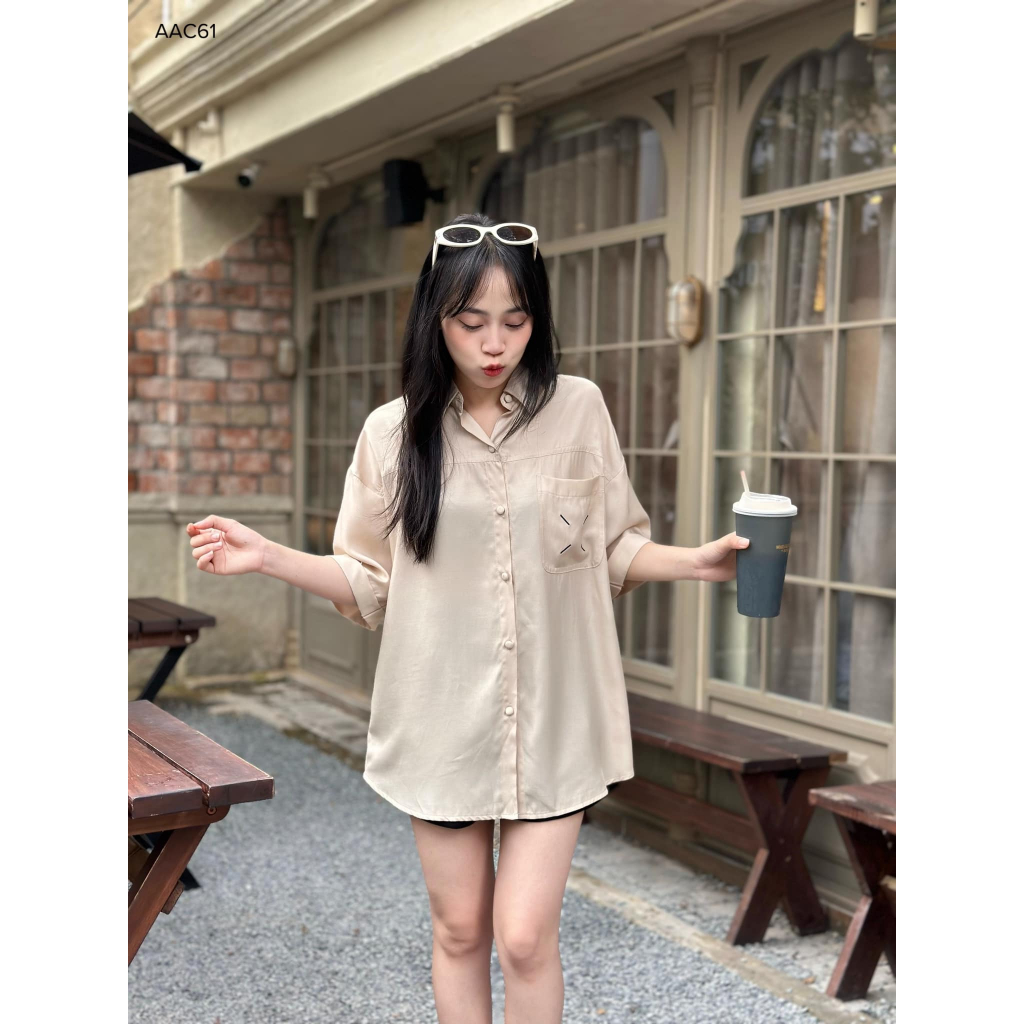 Áo sơmi tay ngắn thêu túi đô công sở CHIBEST  AAC61