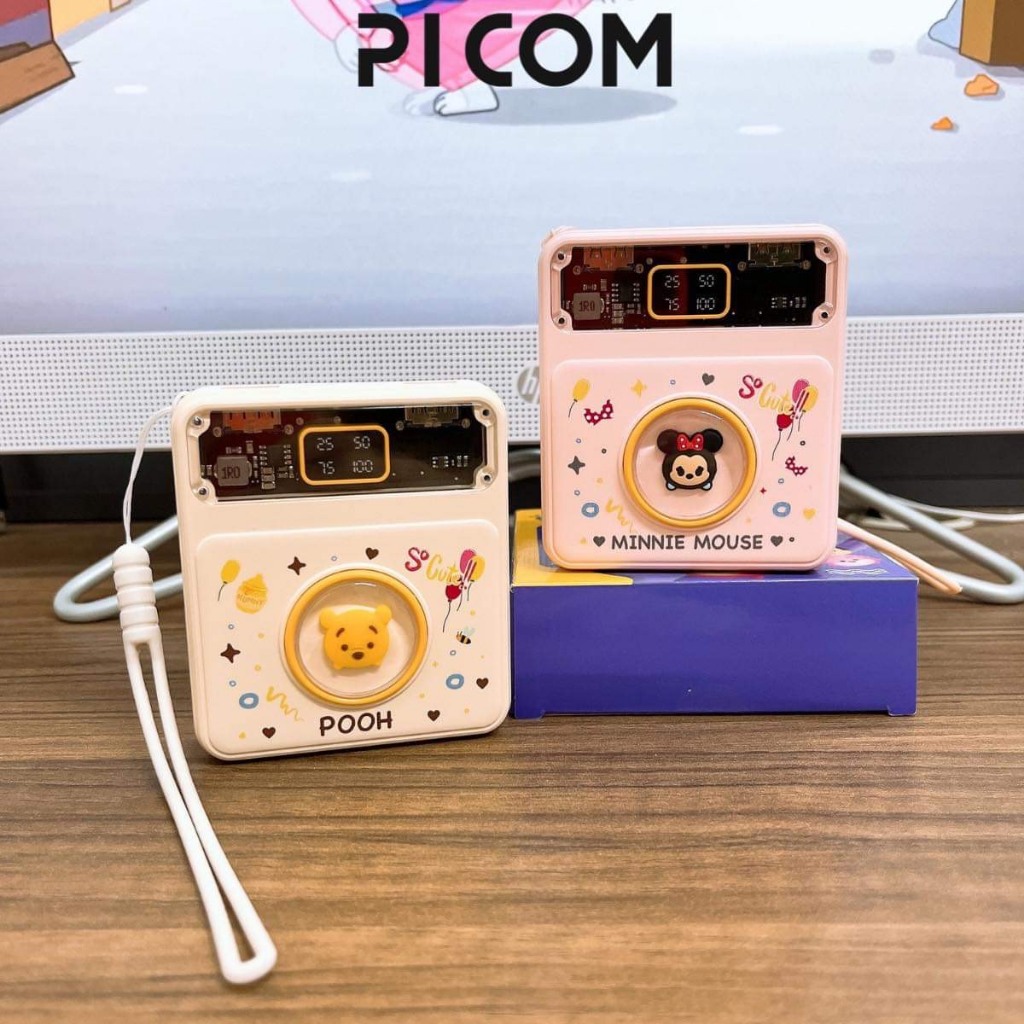 Sạc Dự Phòng PICOM Diney TD09 10000mAh Tích Hợp Dây Cáp Sạc Đi Kèm Tiện Lợi Màu Sắc Dễ Thương