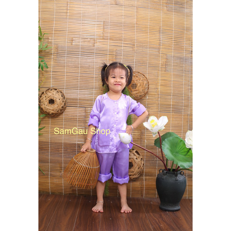 Bộ Ba kèm khăn rằn và Bộ Bà ba cho bé trai bé gái nhiều màu từ 7-30kg SamGau shop