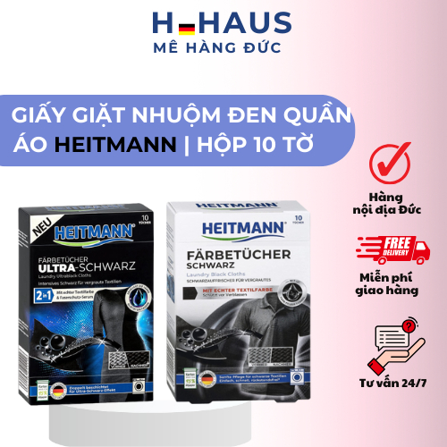 Giấy Giặt Nhuộm Đen Quần Áo Heitmann Hộp 10 Miếng Đức Giúp Giữ Màu Quần Áo Không Bị Phai Màu