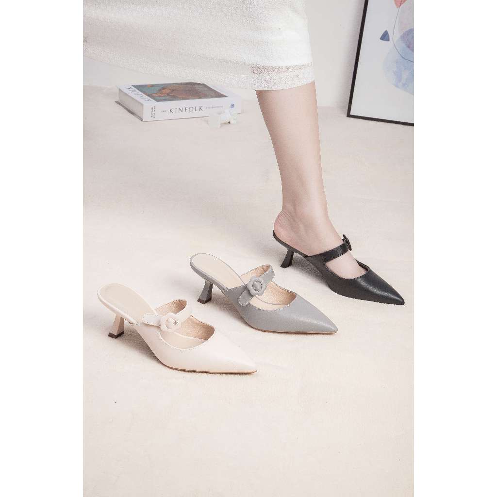 Giày Sục Cao Gót 5cm Quai Ngang Phối Khóa H103- Pixie