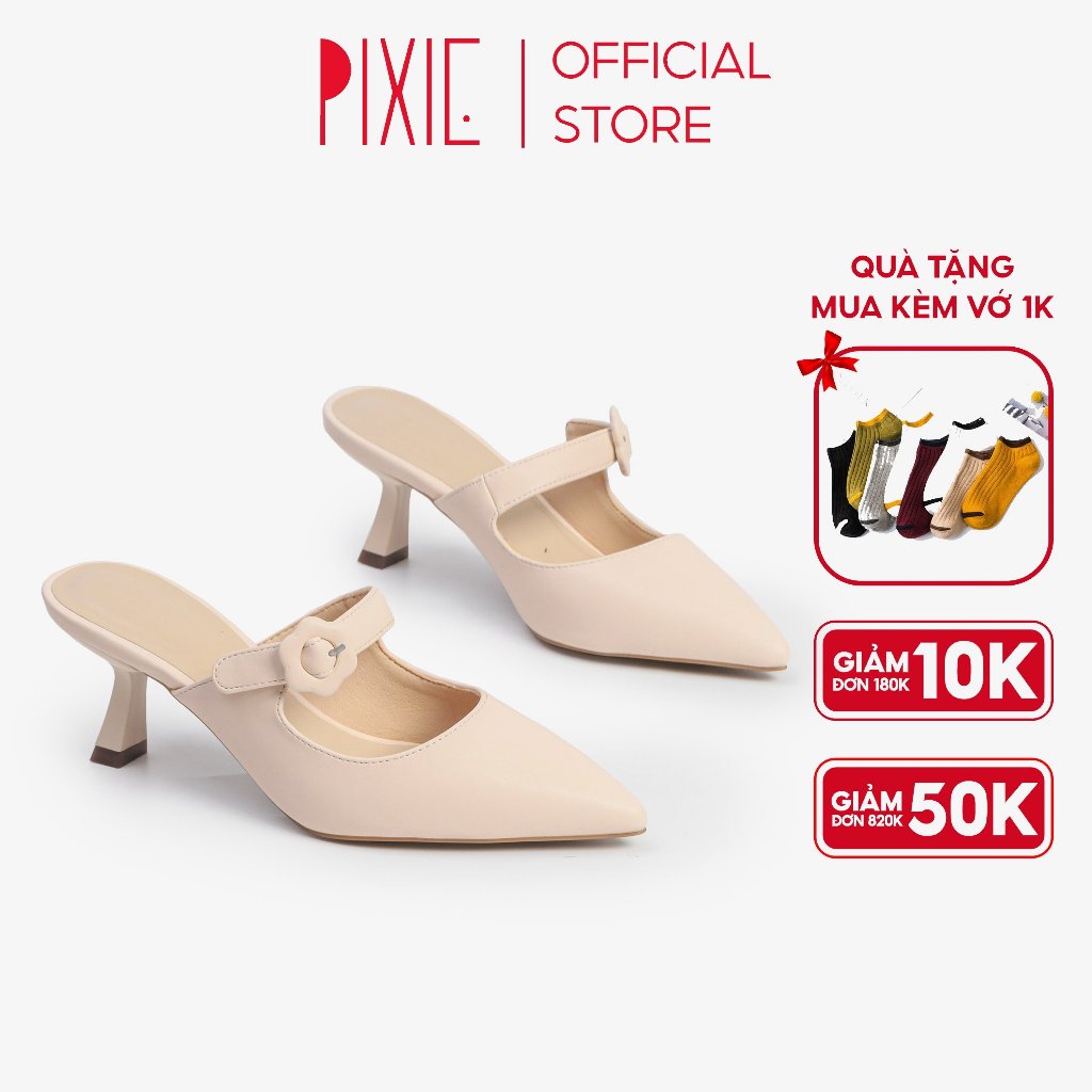 Giày Sục Cao Gót 5cm Quai Ngang Phối Khóa H103- Pixie