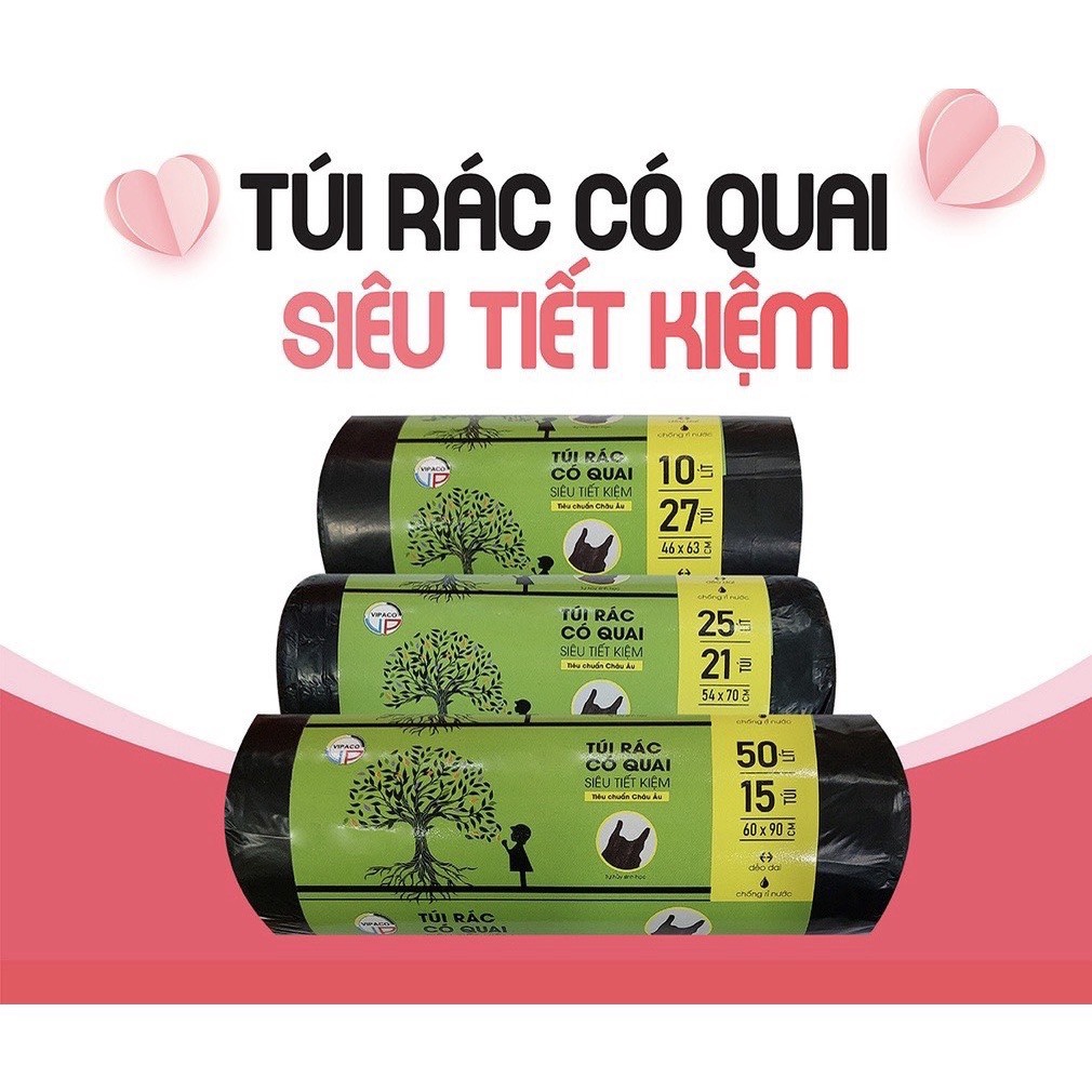 TÚI ĐỰNG RÁC CÓ QUAI XÁCH TỰ HỦY SINH HỌC VIPACO ĐỦ SIZE