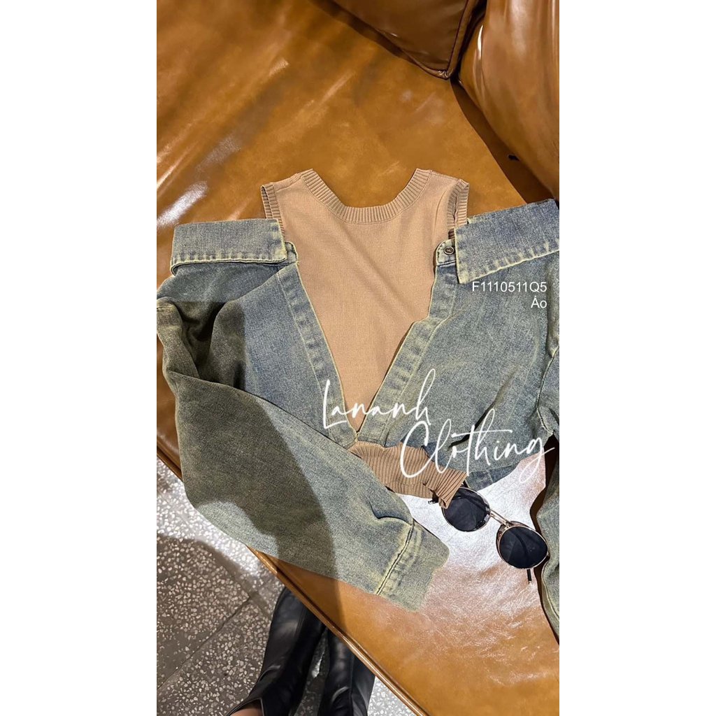 Áo kiểu thun phối jean hở vai hai bên tay dài hàng đẹp!