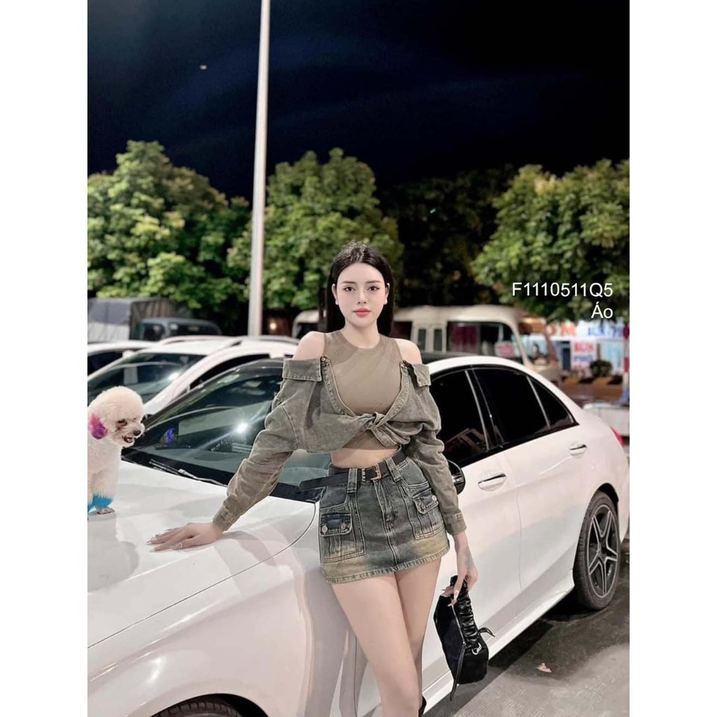 Áo kiểu thun phối jean hở vai hai bên tay dài hàng đẹp!