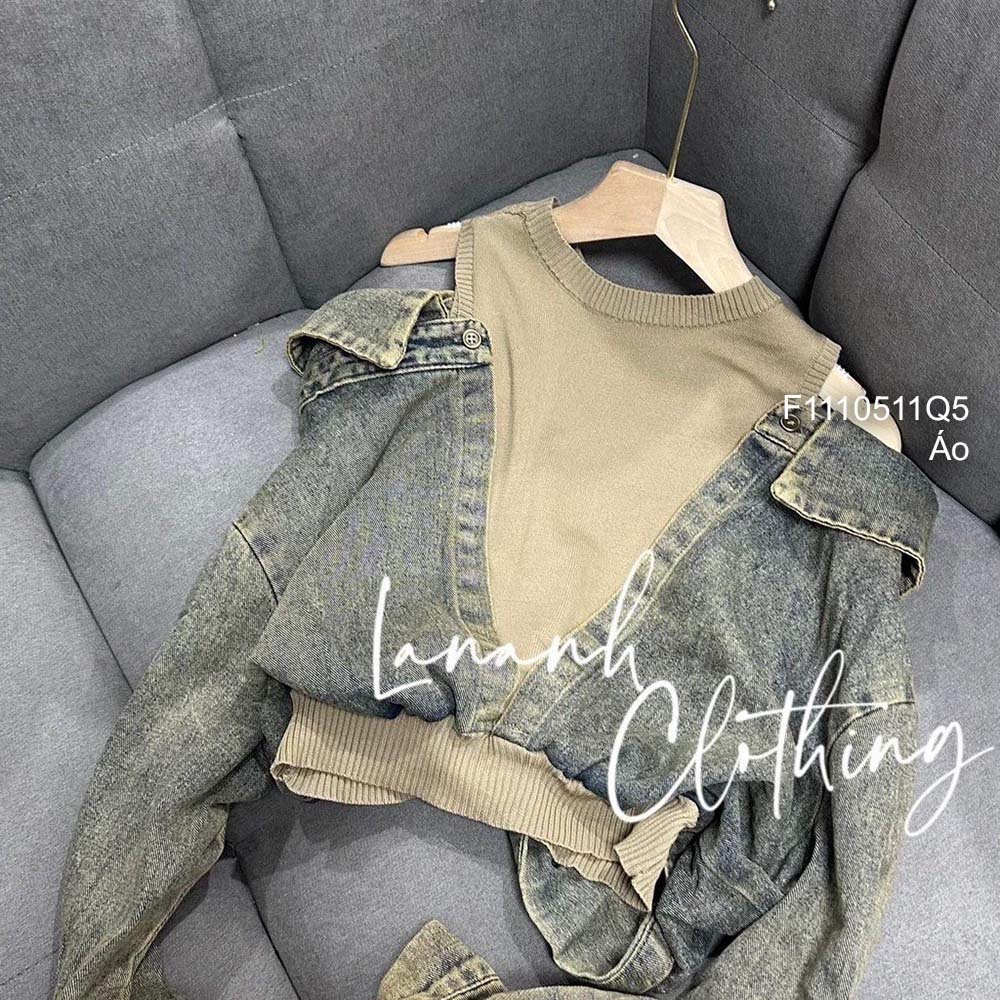 Áo kiểu thun phối jean hở vai hai bên tay dài hàng đẹp!
