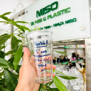 Ly thủy tinh có nắp đậy kèm ống hút Voilá 450ml uống trà, cafe, nước lọc, làm ly nước văn phòng hoặc ở nhà - LHH450