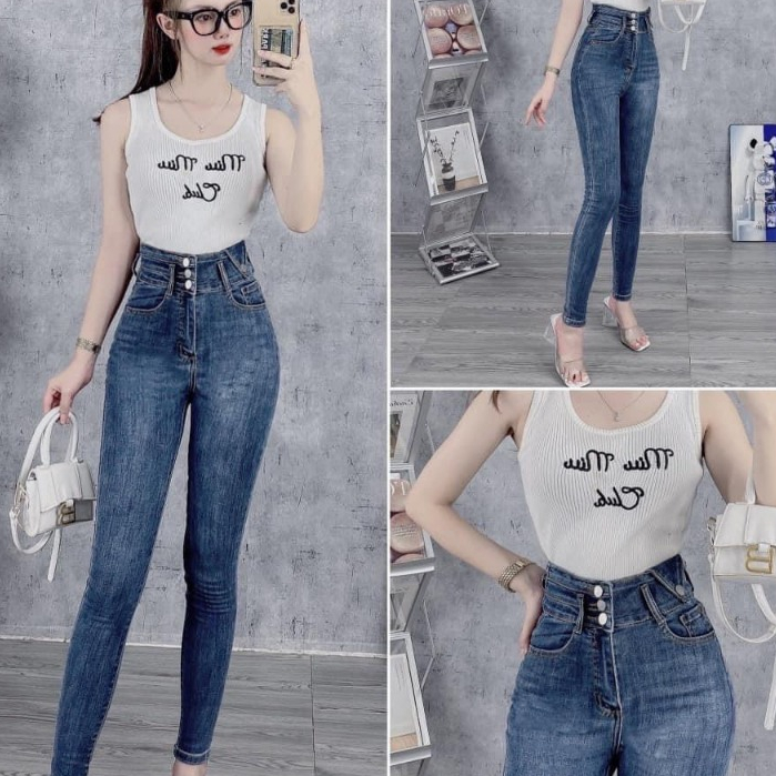 Quần jean nữ co giãn, quần bò lưng cao 9 tấc dáng ôm body cạp cao nhiều mẫu Bi_shop 173 ms614