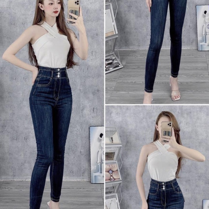Quần jean nữ co giãn, quần bò lưng cao 9 tấc dáng ôm body cạp cao nhiều mẫu Bi_shop 173 ms614