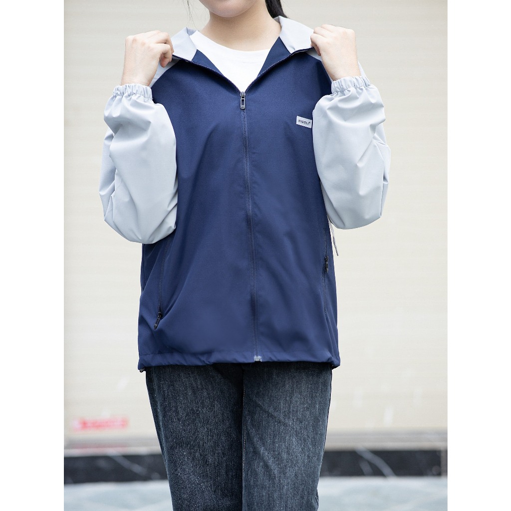 Áo Khoác Đôi Nam Nữ Phối Tay Raglan Unim Store Mũ Liền Áo Có Dây Rút Vải Gió Cao Cấp