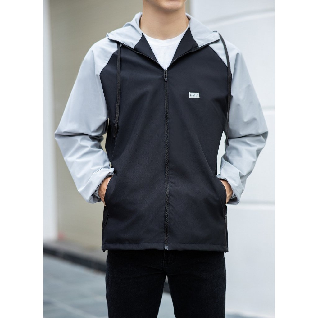 Áo Khoác Đôi Nam Nữ Phối Tay Raglan Unim Store Mũ Liền Áo Có Dây Rút Vải Gió Cao Cấp