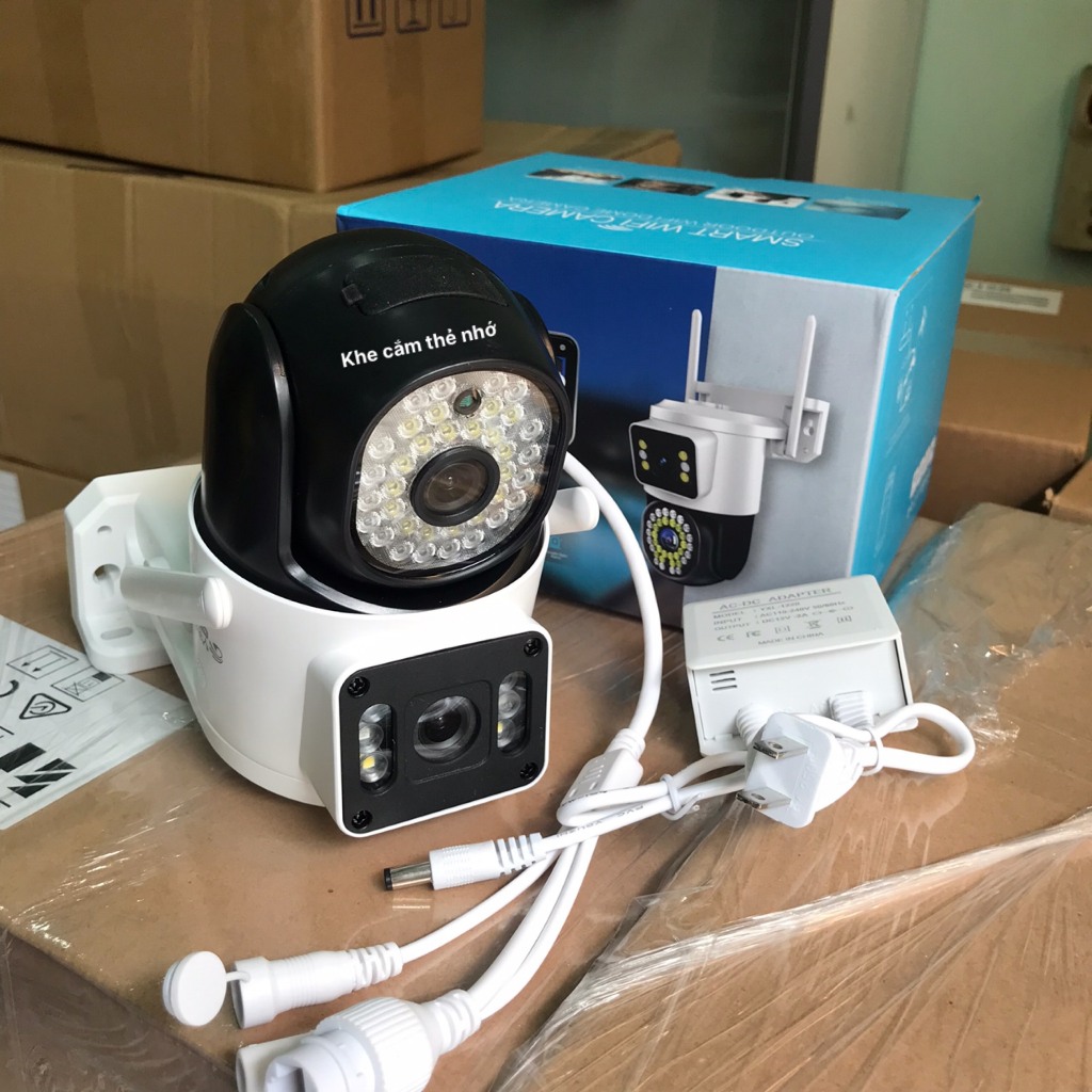 Camera IP Yoosee 2 Mắt Kép Xem 2 Màn Hình Cùng Lúc Q44D 6.0Mpx ,Xoay 360 Độ, Xem Đêm Có Màu