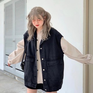 Áo Khoác Gile Denim Form Rộng Unisex Nam/Nữ Street Style [HÌNH THẬT]