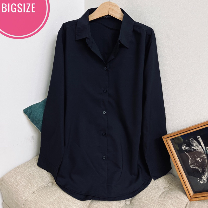 ÁO SƠ MI NỮ ĐEN TAY DÀI VẢI KHÔNG NHĂN CÓ BIGSIZE ĐẾN 95KG 💝