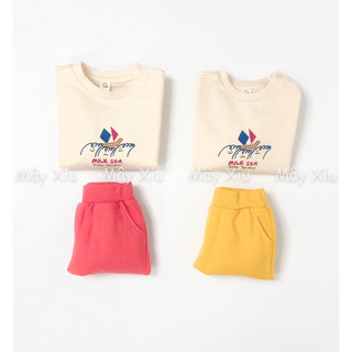 (100,120) Bộ mix nỉ da cá xuất Hàn hoạ tiết thuyền buồm Milkmile moouse22